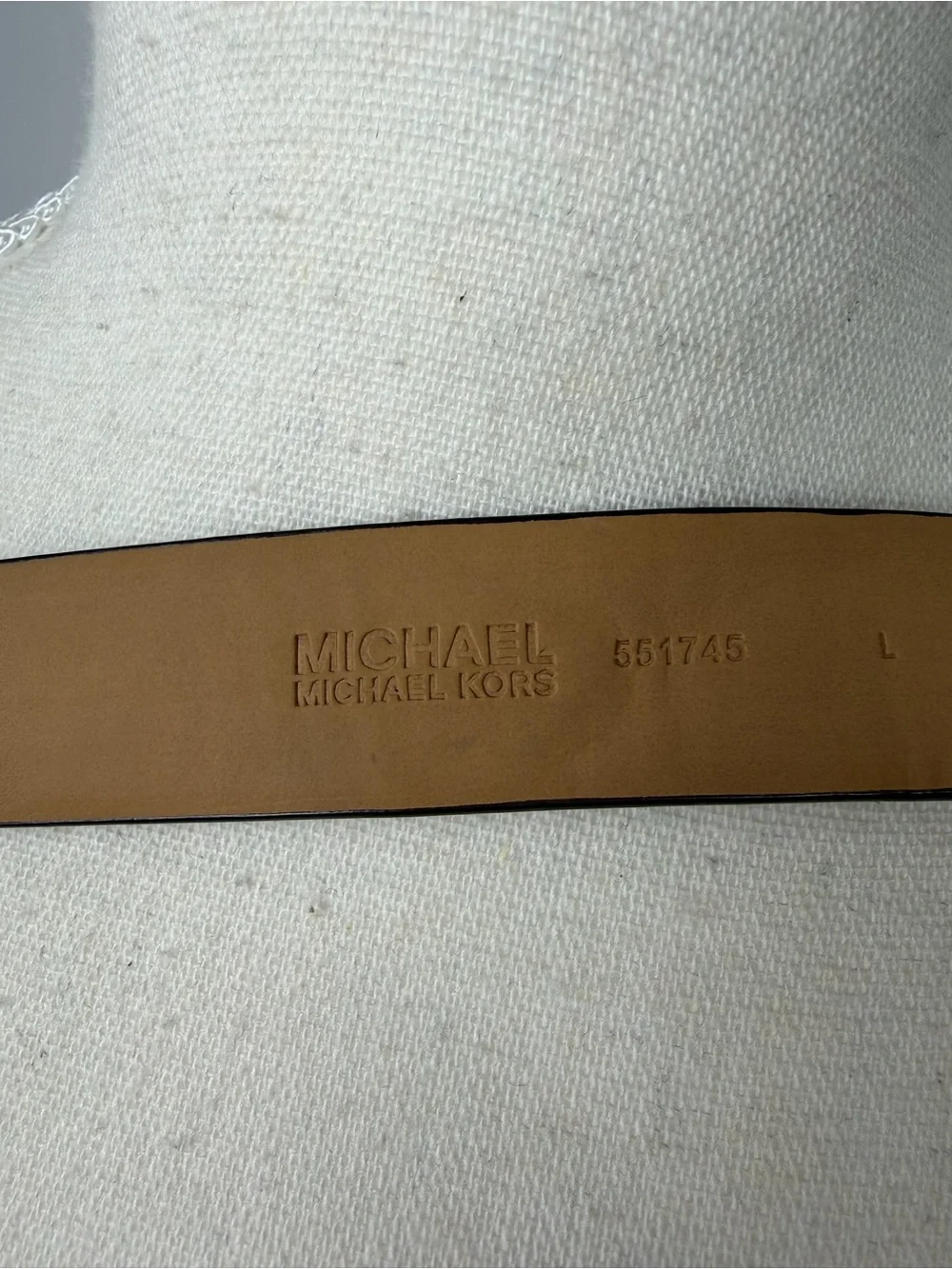 Michael Kors brown Monogram Belt with Gold tone & tortoise shell Buckle sz L
